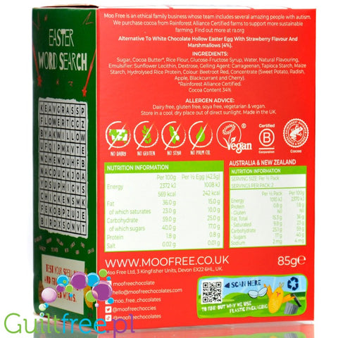 Moo Free Easter Egg Strawberry Sundae - GIGA jajo wielkanocne z wegańskiej czekolady o smaku truskawkowym z piankami marshmallow