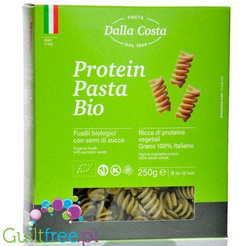 Dalla Costa Makaron Proteinowy BIO semolinowy z dynią, świderki, bezglutenowy, wysokobiałkowy