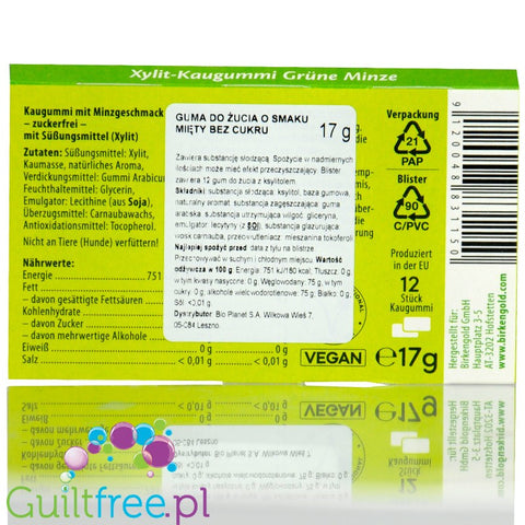 Birkengold Grüne Minze – chewing gum with xylitol, mint flavor
