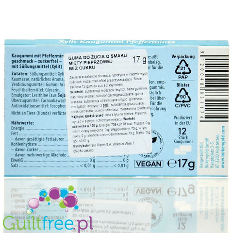 Birkengold Pfefferminze – chewing gum with xylitol, peppermint flavor