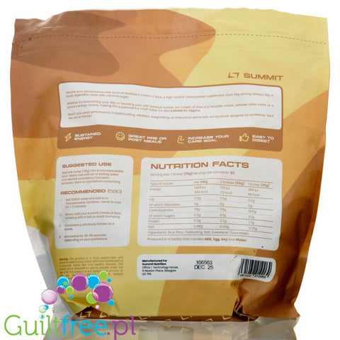 Summit Cream of Rice, Vanilla 2kg - kleik ryżowy bez cukru, regeneracyjny posiłek treningowy, Wanilia