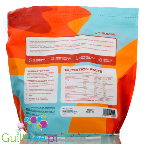 Summit Cream of Rice, Salted Caramel 2kg - kleik ryżowy bez cukru, regeneracyjny posiłek treningowy, Solony Karmel