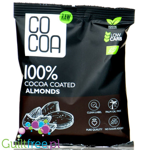 Raw Cocoa Coated Almonds - migdały w gorzkiej czekoladzie 100% bez dodatku cukru, keto przekąska