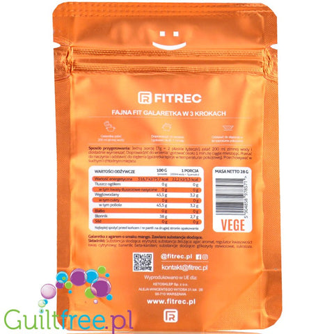 FitRec Fajna Galaretka Vege Mango 28g, vegan sugar-free jelly, 5kcal per serving