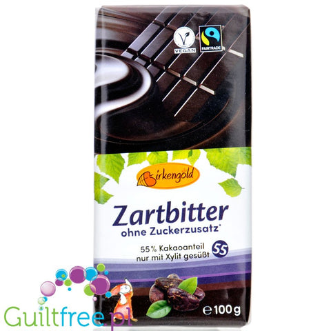 BirkenGold Zartbitter - dark chocolate 55% cocoa without sugar, sweetened with xylitol