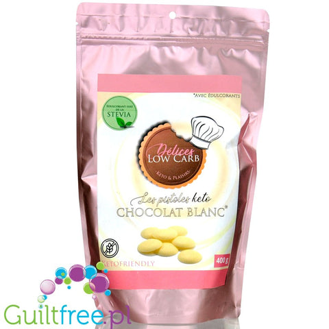 Délices Low Carb Les Pistoles Keto Chocolat Blanc - kropelki białej czekolady bez dodatku cukru