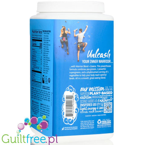 Sunwarrior Protein Warrior Blend + Greens , Vanilla 0,75kg - wegańska organiczna odżywka białkowa z ekstraktami roślinnymi i MCT