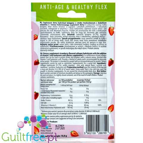 Intenson Collagen + Kwas Hialuronowy Truskawka - kolagen  z kwasem hialuronowym bez cukru o smaku truskawkowym, saszetka