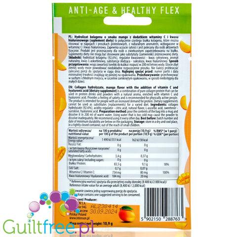 Intenson Collagen + Kwas Hialuronowy Mango - kolagen  z kwasem hialuronowym bez cukru o smaku mango, saszetka