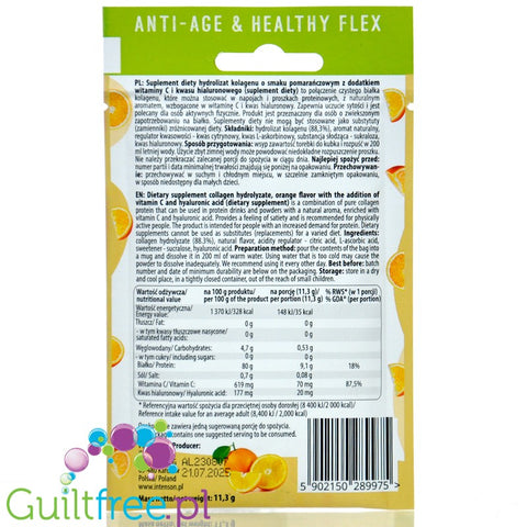 Intenson Collagen + Kwas Hialuronowy Pomarańcza - kolagen  z kwasem hialuronowym bez cukru o smaku pomarańczowym, saszetka