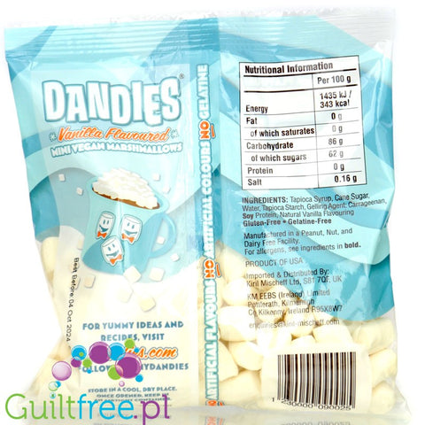 Dandies Vegan Marshmallows Vanilla - wegańskie mini pianki o smaku waniliowym, bez sztucznych barwników i aromatów