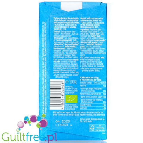 Xucker Milk, Pretzel Crunch - sugar-free milk chocolate with salted pretzels