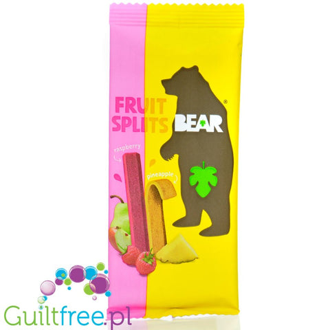 Bear Fruit Splits Raspberry & Pineapple 20g - zdrowa przekąska 100% owoców, Malina & Ananas