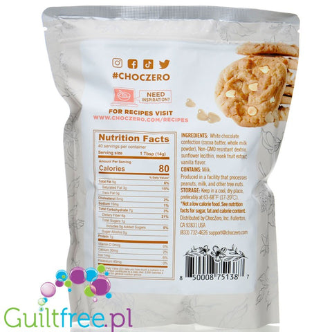 Choc Zero Monkfruit White Chocolate Chips 0,56KG - Krople białej czekolady bez cukru i erytrolu