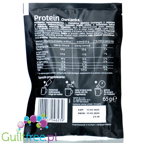 Sante Go On Protein Owsianka Raspberry & Chia 65g - single-portion protein oatmeal, 19g protein