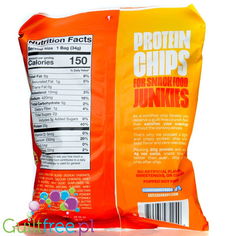 Legendary Popped Protein Chips, Nacho Cheese - chipsy proteinowe 20g białka, smak Pieczonego Sera