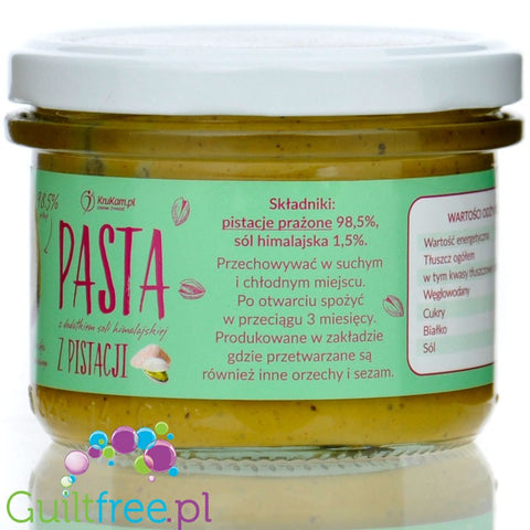 Krukam pasta pistacjowa z solą himalajską, 98,5% miazga z prażonych pistacji, krem pistacjowy bez cukru