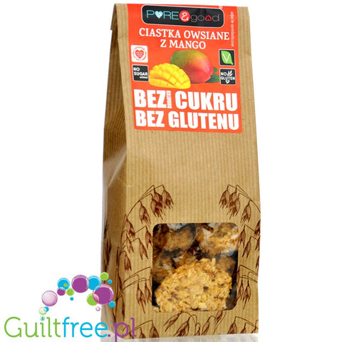 Pure & Good Ciastka Owsiane z Mango - bezglutenowe ciastka owsiane bez dodatku cukru, z erytrolem