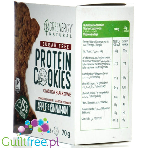 Greenergy Protein Cookies Apple & Cinnamon 2x70g - wegańskie ciastka białkowe bez dodatku cukru