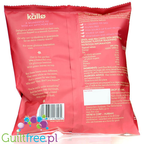 Kallo Veggie Cakes Beetroot & Balsamic - mini wafle z soczewicy z burakiem, czosnkiem i octem balsamicznym