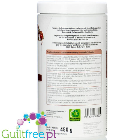 Peak Yummy Vegan Protein Black Forest Cake - vegan protein supplement without soy and gluten, flavor Cherry Chocolate Cake