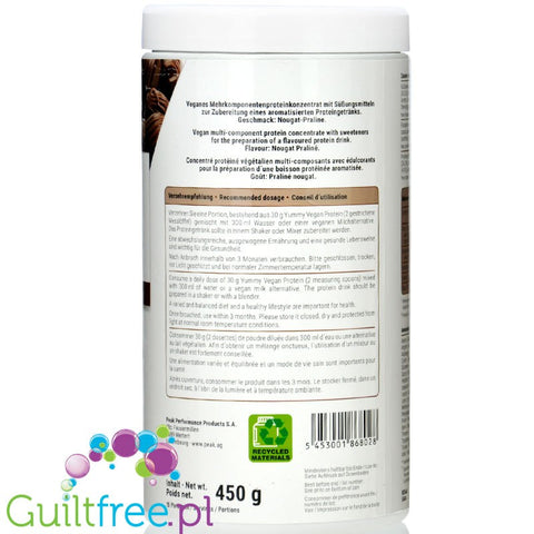 Peak Yummy Vegan Protein Nougat Praline - vegan protein supplement without soy and gluten, chocolate hazelnut praline flavor