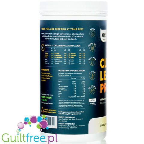 Nuzest Clean Lean Protein Smooth Vanilla 1kg - a vegan protein supplement with a great composition based on European peas