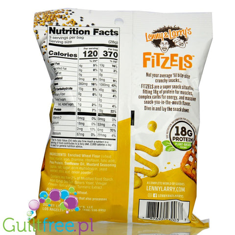 Lenny & Larry's Fitzels Protein Pretzels, Boujie Mustard - wegańskie precelki z dodatkiem białka, smak musztardowy