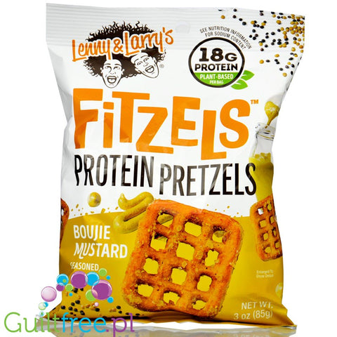 Lenny & Larry's Fitzels Protein Pretzels, Boujie Mustard - wegańskie precelki z dodatkiem białka, smak musztardowy