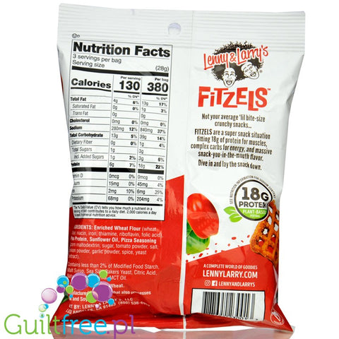 Lenny & Larry's Fitzels Protein Pretzels Pizza Polooza - wegańskie krakersy z dodatkiem białka, smak pizzowy