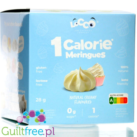 Locco Meringue Natural Creamy 1kcal - bezy bez cukru z erytrytolem i stewią, 1kcal w sztuce, smak kremowej śmietanki
