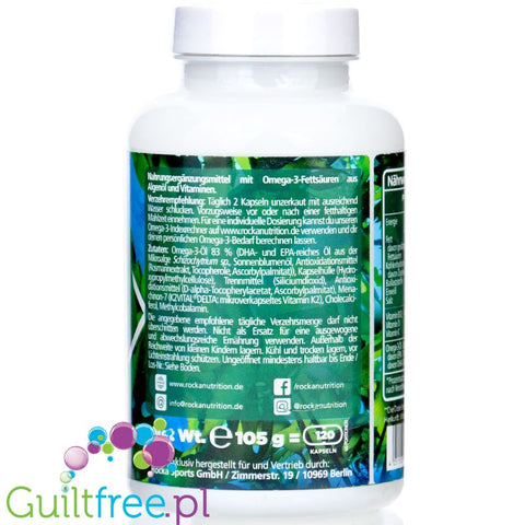 Rocka Nutrition Once a Day vegan Omega 3 - D3 - K2 - B12 complex 120 capsules.