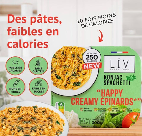 Liv Happy Food Konjac Creamy Epinards - obiad 220kcal, makaron konjac w sosie szpinakowym z ricottą i parmezanem