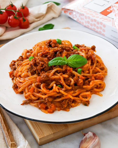 Liv Happy Food Konjac Spaghetti Bolognese - dinner 235kcal, konjac pasta in tomato sauce with parmesan cheese