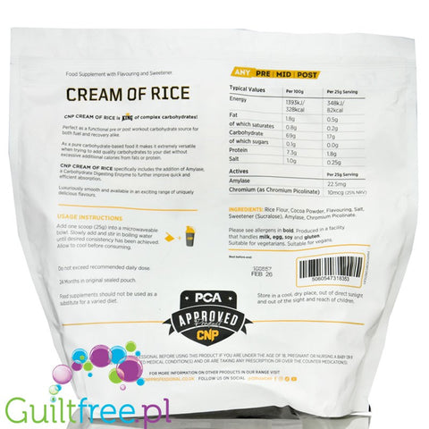 CNP Cream of Rice, Chococamel Cup 2kg - kleik ryżowy bez cukru, regeneracyjny posiłek treningowy, smak Czekolada & Karmel