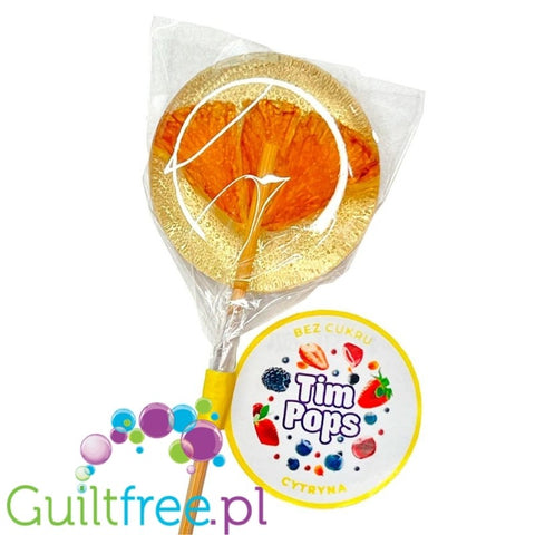 TimPops Lemon 4cm - natural sugar-free lollipop with fruit pieces, 39kcal