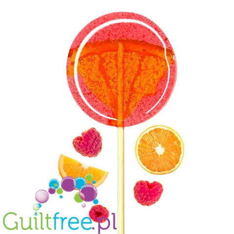 TimPops Raspberry-Orange 4cm - natural sugar-free lollipop with fruit pieces, 39kcal