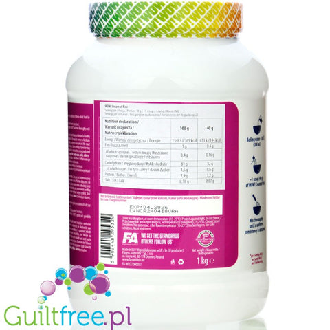 Fitness Authority Cream of Rice, Vanilla Raspberry 1kg - sugar free rice gruel, Vanilla with Raspberry