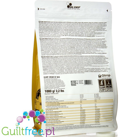 Olimp Cream of Rice, Chocolate 1kg - witaminizowany kleik ryżowy bez cukru, regeneracyjny posiłek treningowy, Czekolada