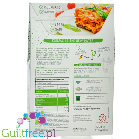 Liv Happy Food Konjac & Avoine Lasagne 9kcal - bezglutenowy makaron shirataki z błonnikiem owsianym