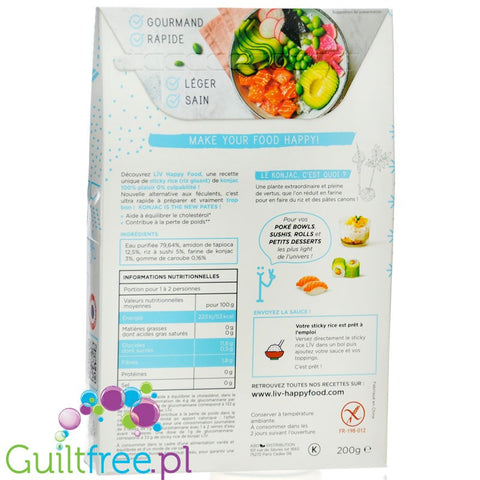 Liv Happy Food Konjac Sticky Rice 53kcal - bezglutenowy 'ryż' shirataki do niskokalorycznego sushi i risotto