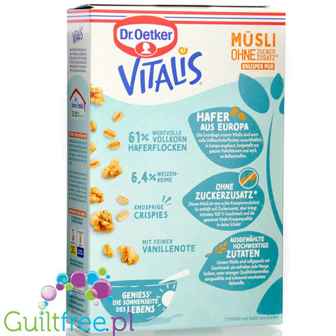 Dr. Oetker Vitalis Müsli Knusper Pur - natural müesli without added sugar, with a hint of bourbon vanilla