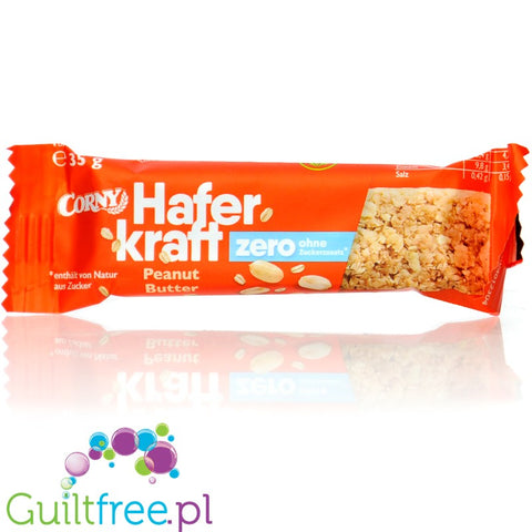 Corny Haferkraft Zero, Peanut Butter 134kcal - zbożowy batonik pełnoziarnisty bez cukru z orzechami