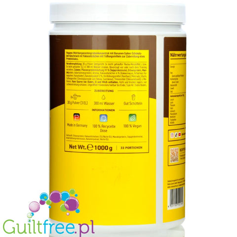 Rocka Nutrition Protein Shake Banana Chocolate Split 1kg - wegański szejk proteinowy z 4 źródeł białek roślinnych bez cukru
