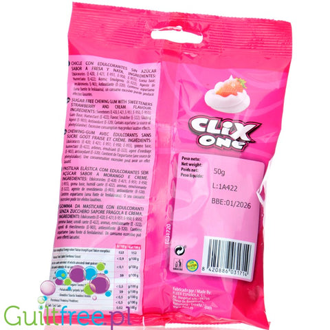Clix One Chicle sin Azucar, Fresa y Nata - guma do żucia bez cukru, smak Truskawka & Śmietanka, 20szt