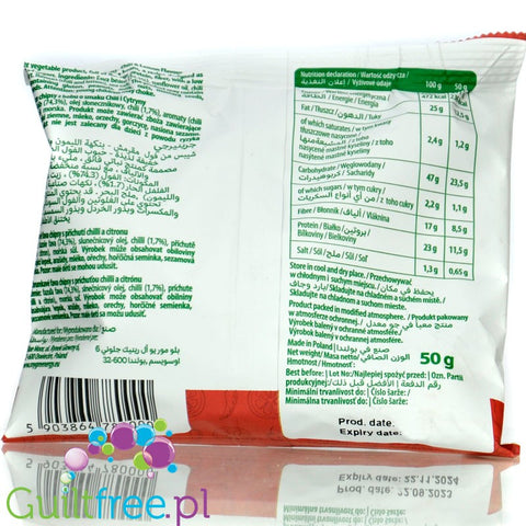 Greenergy Fava Beans Chili & Lemon crunchies, 17g of fiber & 23g of protein