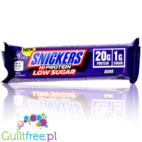 Snickers Hi-Protein Low Sugar, Dark - baton białkowy 20g białka, Ciemna Czekolada, Karmel & Masło Orzechowe