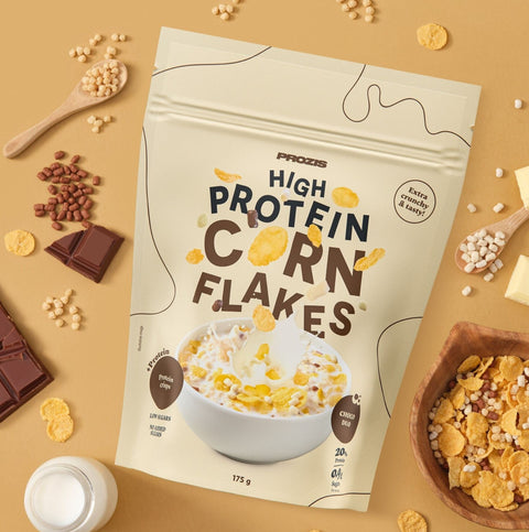 Prozis High Protein Corny Flakes Choco Duo - protein breakfast cereal without sugar with white and milk chocolate.