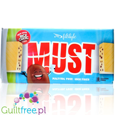 Fitstyle MUST Crispy White Chocolate - sugar and maltitol free white protein chocolate with cocoa crisps