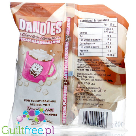 Dandies Vegan Marshmallows Chocolate - wegańskie pianki o smaku czekoladowym, bez sztucznych barwników i aromatów